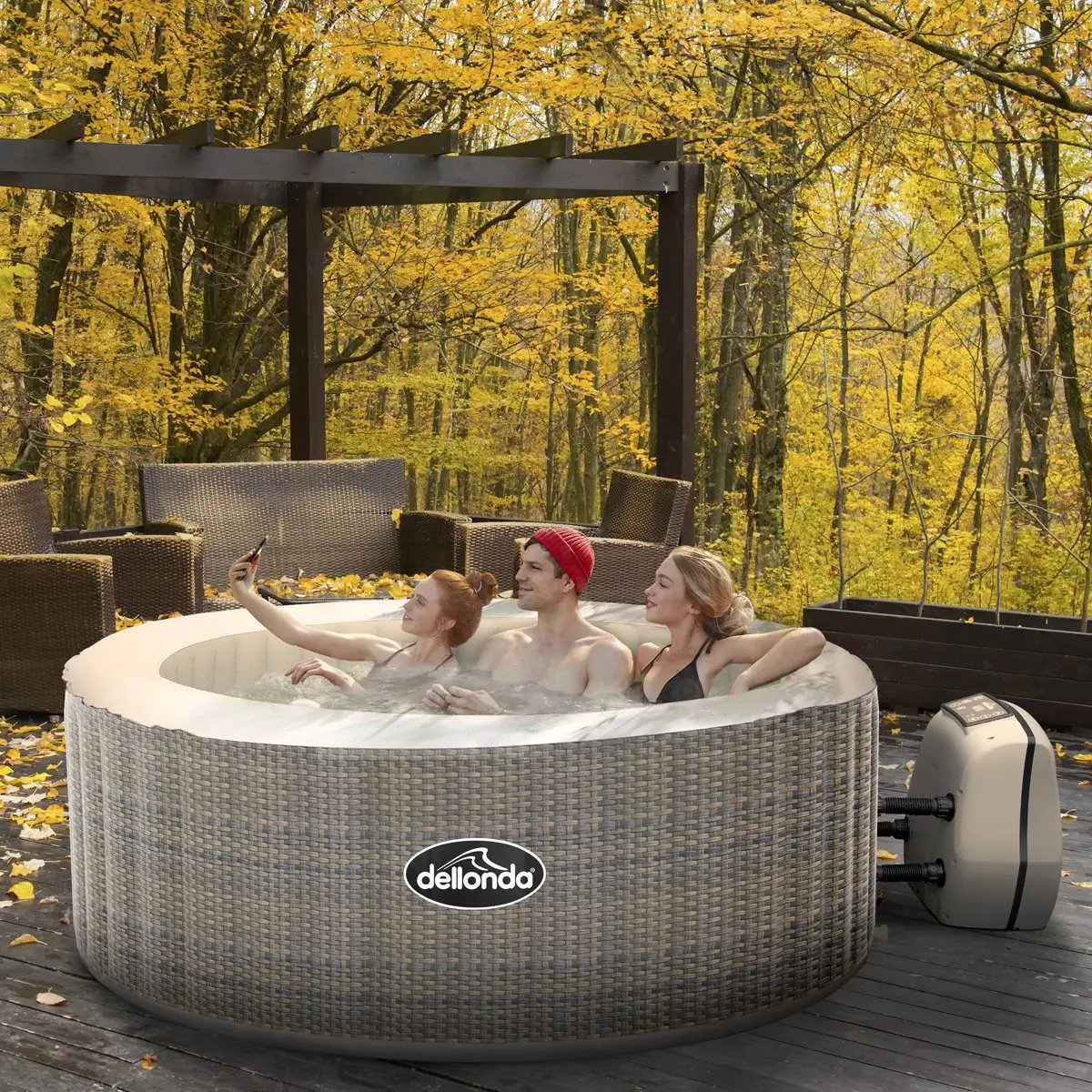 Dellonda DL91 4-6 Person Inflatable Hot Tub Spa with Smart Pump - Rattan Effect Dellonda