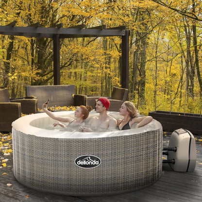 Dellonda DL91 4-6 Person Inflatable Hot Tub Spa with Smart Pump - Rattan Effect Dellonda