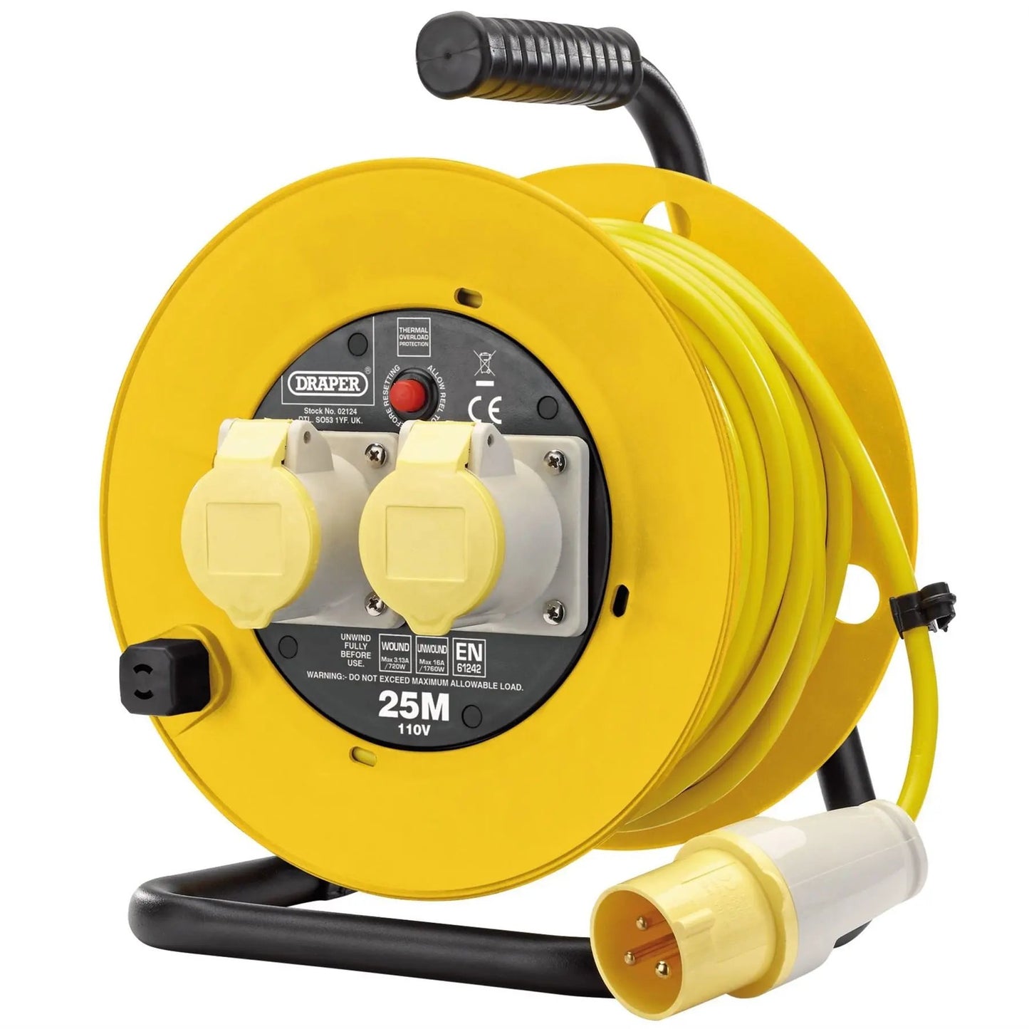 Draper 02124 110V Twin Extension Cable Reel 25m Draper