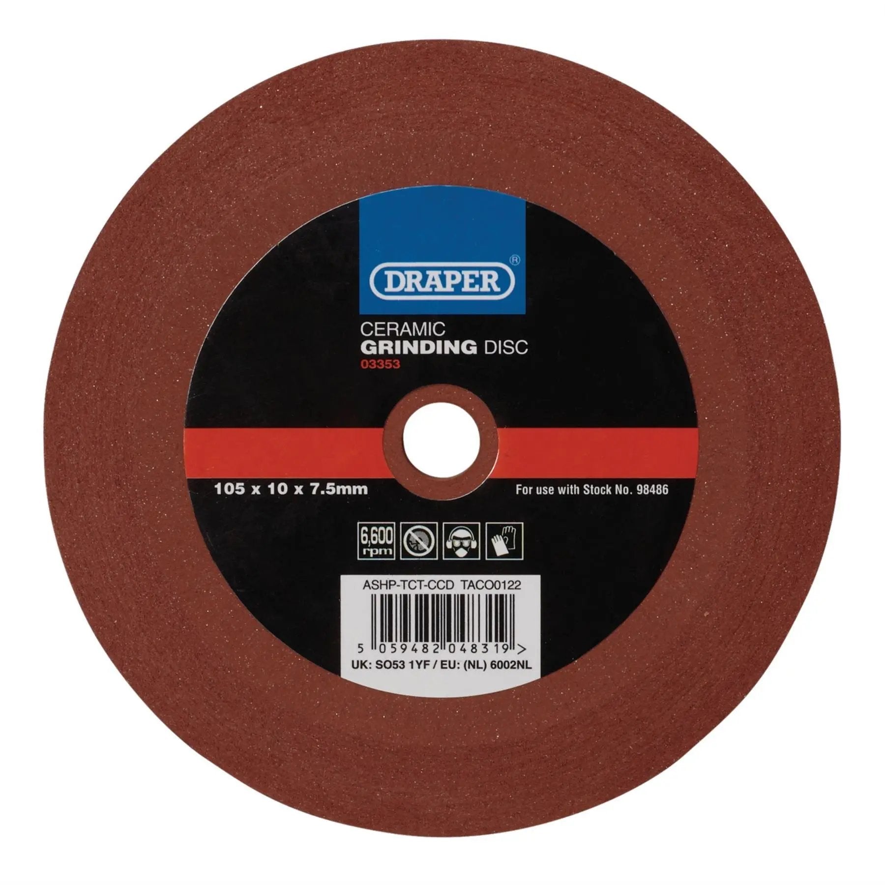 Draper 03353 Ceramic Grinding Disc 105 x 10 x 7.5mm Draper