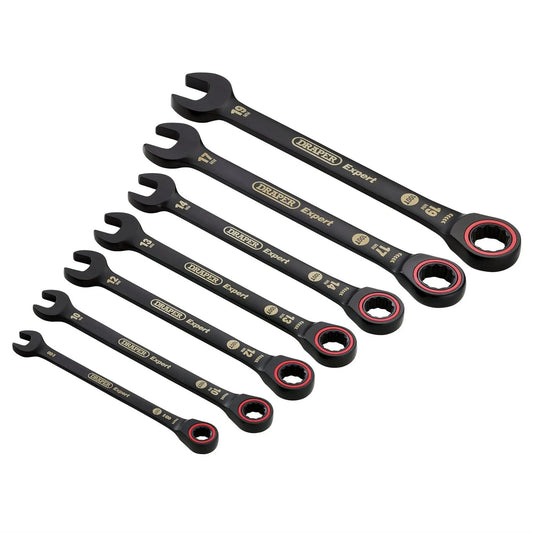 Draper 03895 Expert HI-TORQ® Metric Ratchet Combination Spanner Set Black 7 Piece Draper