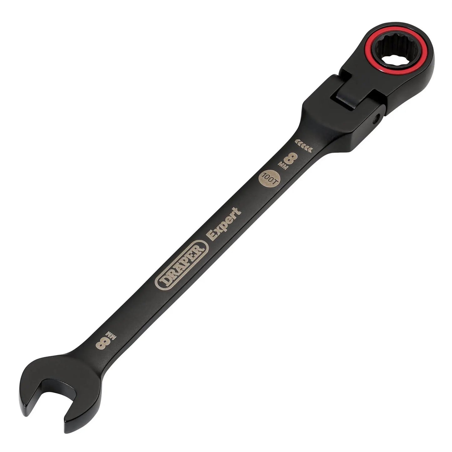 Draper 03914 Expert HI-TORQ® Metric Flexible Head Ratchet Combination Spanner 8mm Black Draper