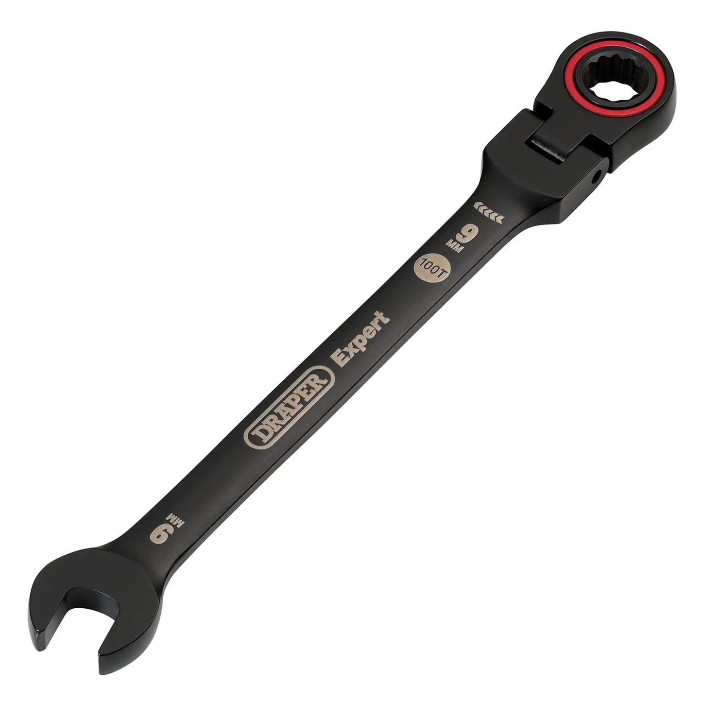 Draper 03915 Expert HI-TORQ® Metric Flexible Head Ratchet Combination Spanner 9mm Black Draper