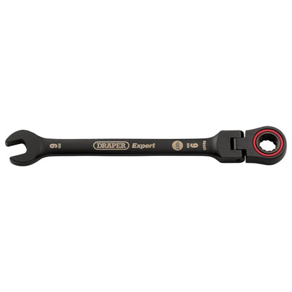 Draper 03915 Expert HI-TORQ® Metric Flexible Head Ratchet Combination Spanner 9mm Black Draper