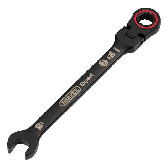 Draper 03916 Expert HI-TORQ® Metric Flexible Head Ratchet Combination Spanner 10mm Black Draper