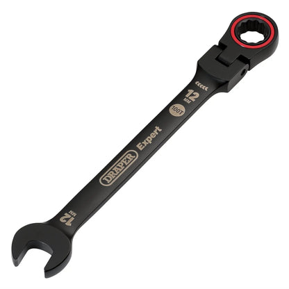 Draper 03918 Expert HI-TORQ® Metric Flexible Head Ratchet Combination Spanner 12mm Black Draper