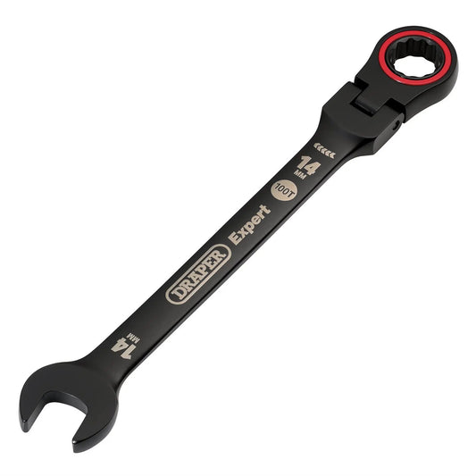 Draper 03920 Expert HI-TORQ® Metric Flexible Head Ratchet Combination Spanner 14mm Black Draper