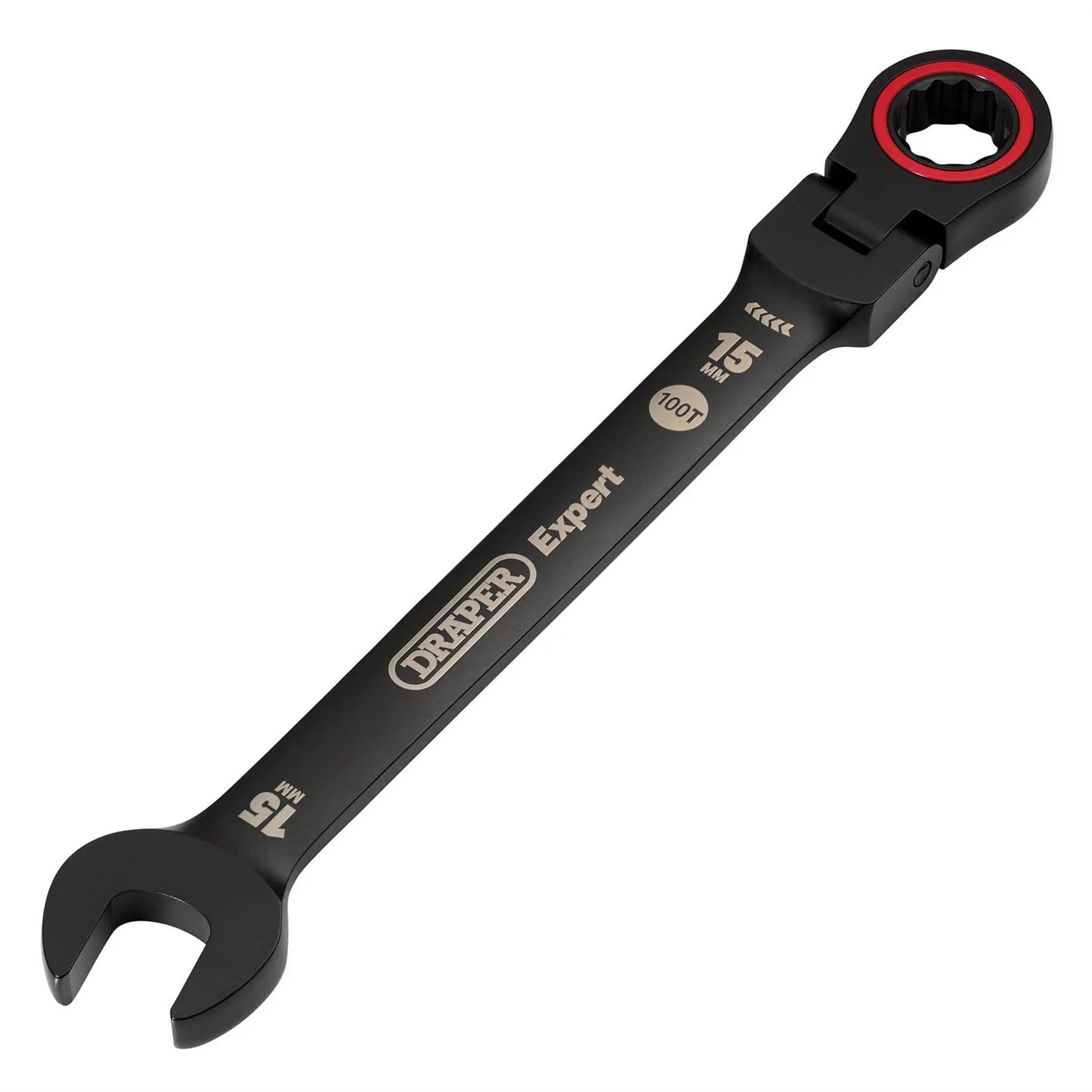 Draper 03922 Expert HI-TORQ® Metric Flexible Head Ratchet Combination Spanner 15mm Black Draper