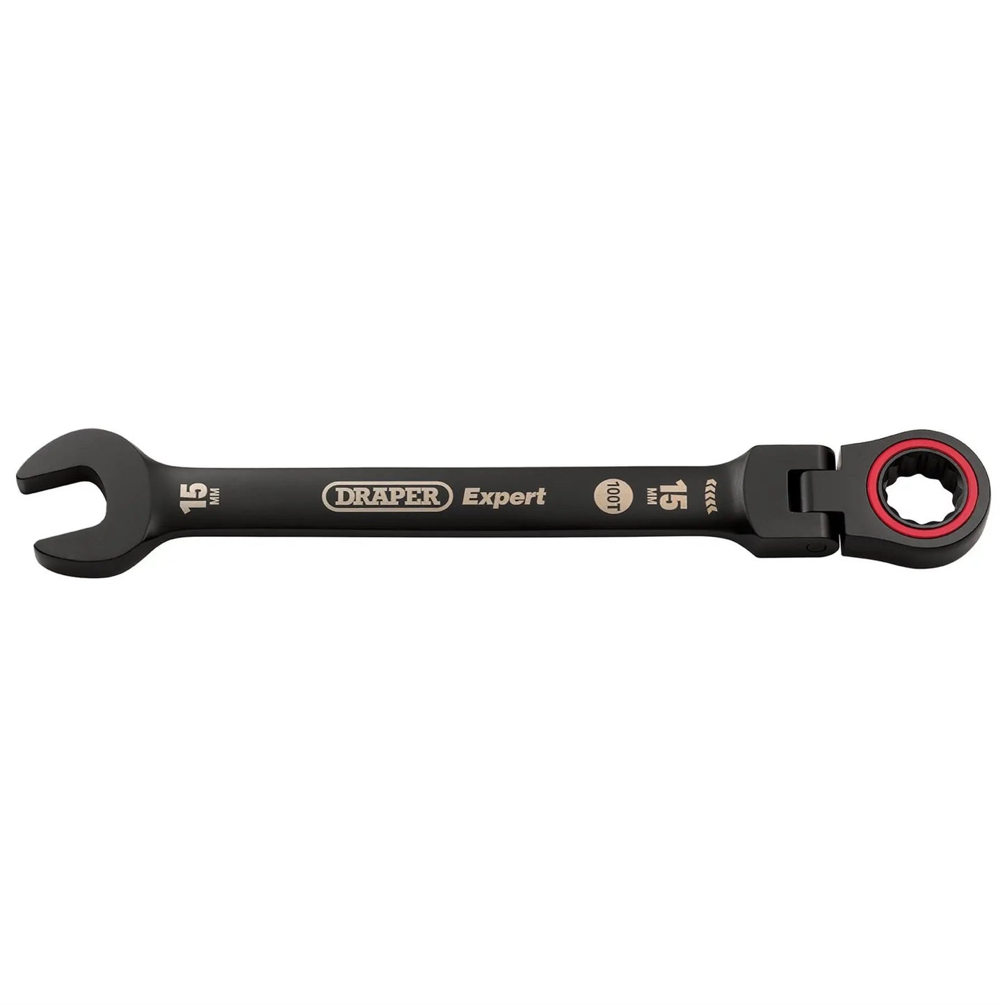Draper 03922 Expert HI-TORQ® Metric Flexible Head Ratchet Combination Spanner 15mm Black Draper