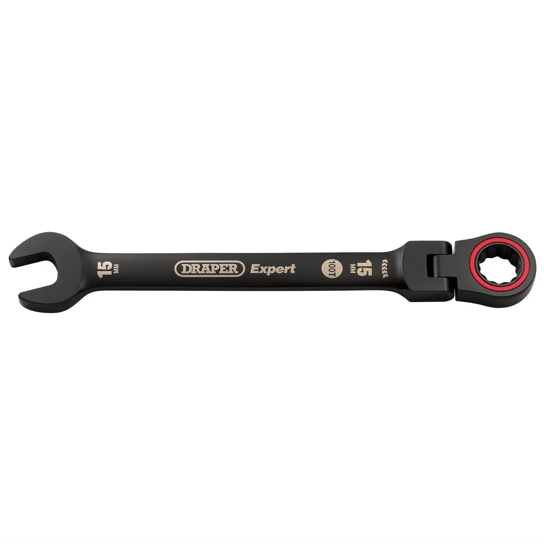 Draper 03922 Expert HI-TORQ® Metric Flexible Head Ratchet Combination Spanner 15mm Black Draper