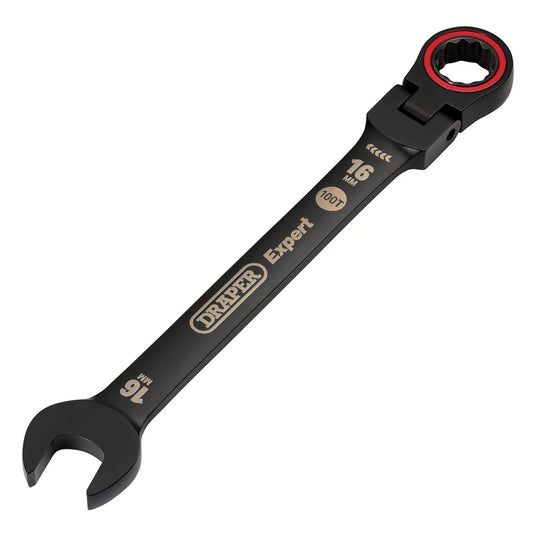 Draper 03923 Expert HI-TORQ® Metric Flexible Head Ratchet Combination Spanner 16mm Black Draper