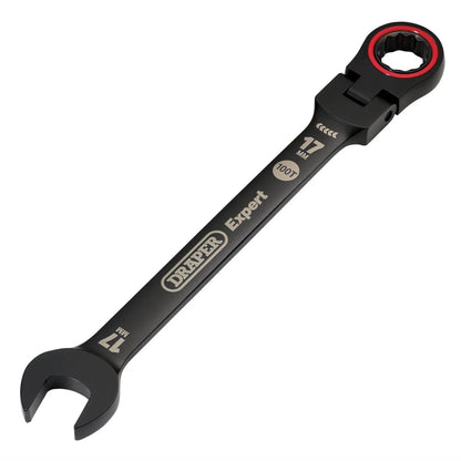 Draper 03924 Expert HI-TORQ® Metric Flexible Head Ratchet Combination Spanner 17mm Black Draper