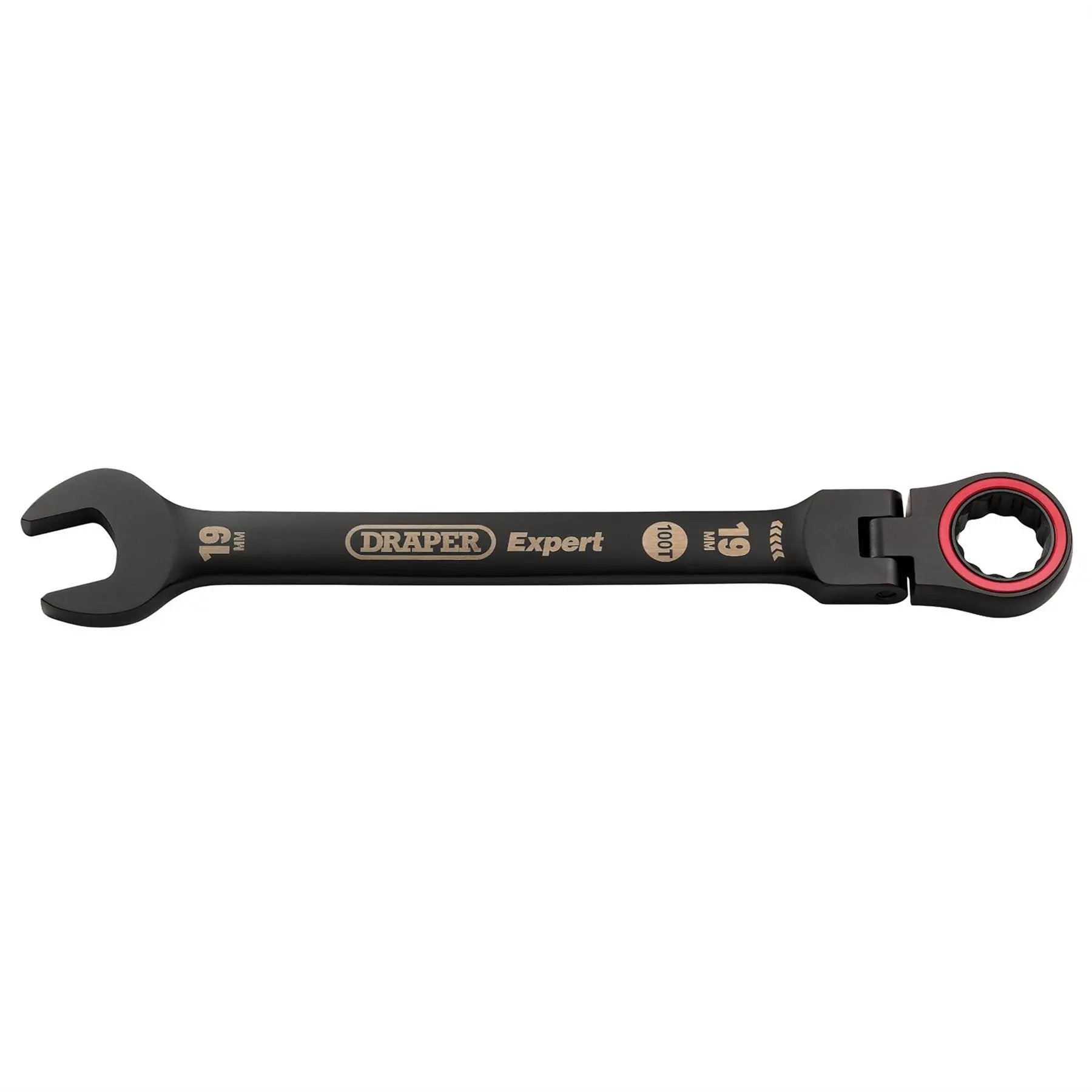 Draper 03926 Expert HI-TORQ® Metric Flexible Head Ratchet Combination Spanner 19mm Black Draper