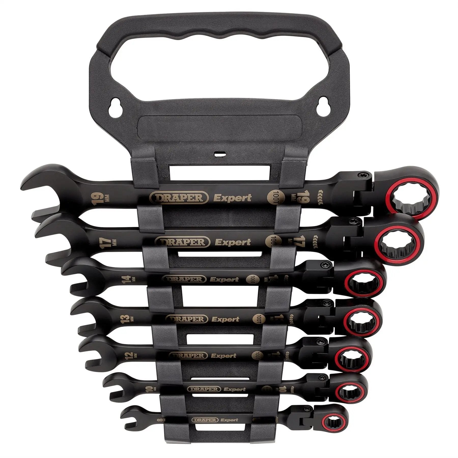 Draper 03927 Expert HI-TORQ® Metric Flexible Head Ratchet Combination Spanner Set Black 7 Piece Draper