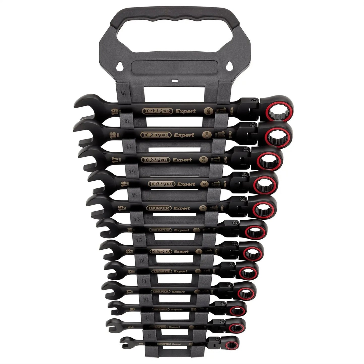 Draper 03929 Expert HI-TORQ® Metric Flexible Head Ratchet Combination Spanner Set Black 12 Piece Draper