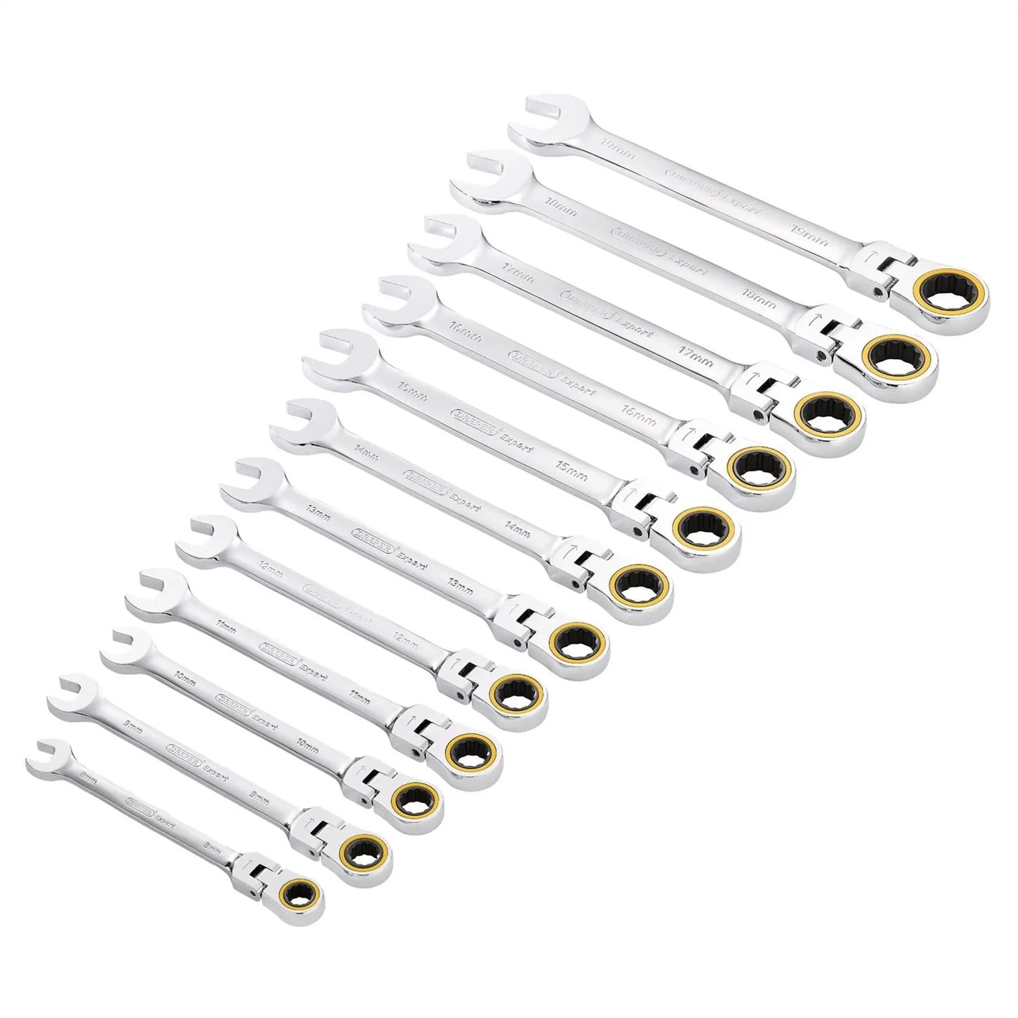 Draper 03932 Expert HI-TORQ® Metric Flexible Head Ratchet Combination Spanner Set 12 Piece Draper