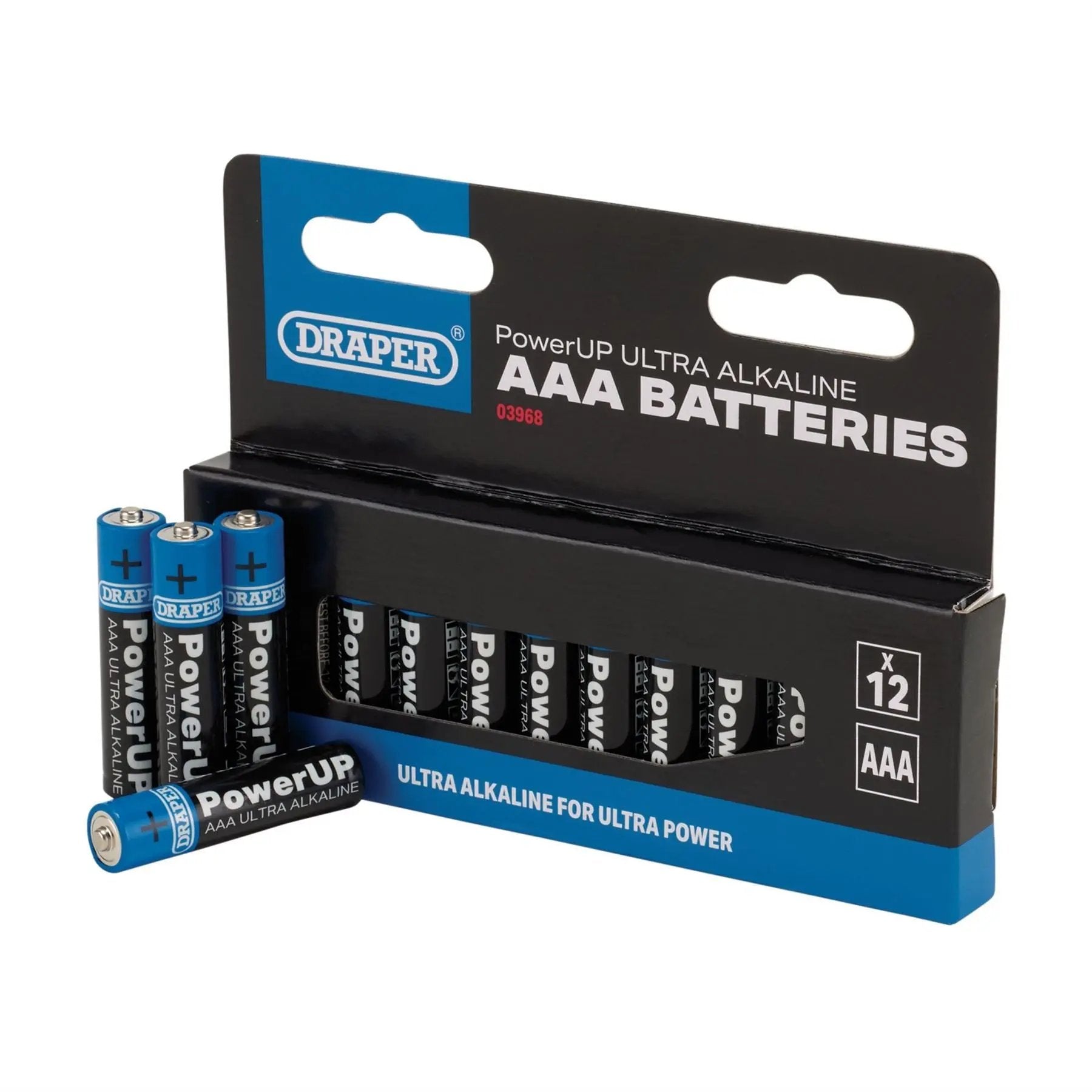 Draper 03968 PowerUP Ultra Alkaline AAA Batteries Pack of 12 Draper