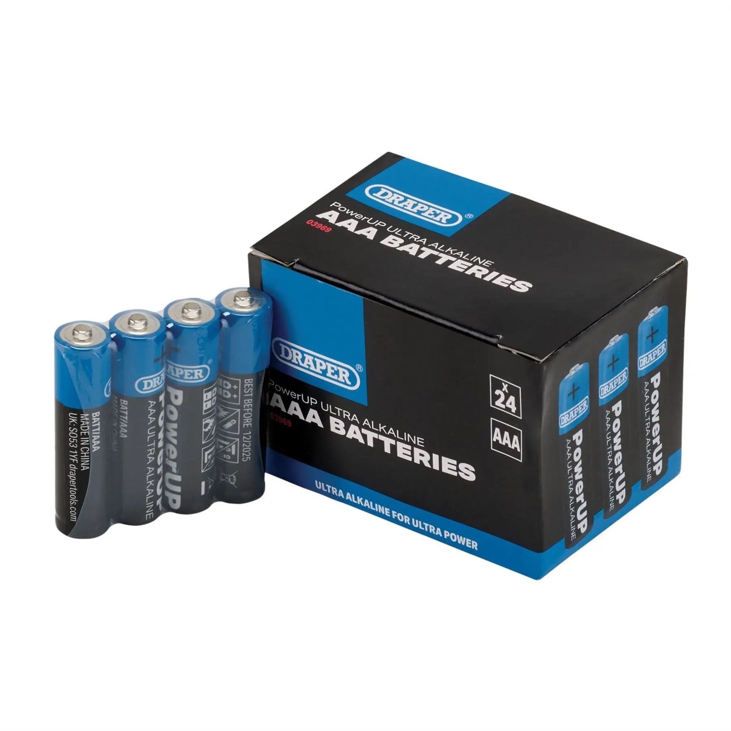 Draper 03969 PowerUP Ultra Alkaline AAA Batteries Pack of 24 Draper