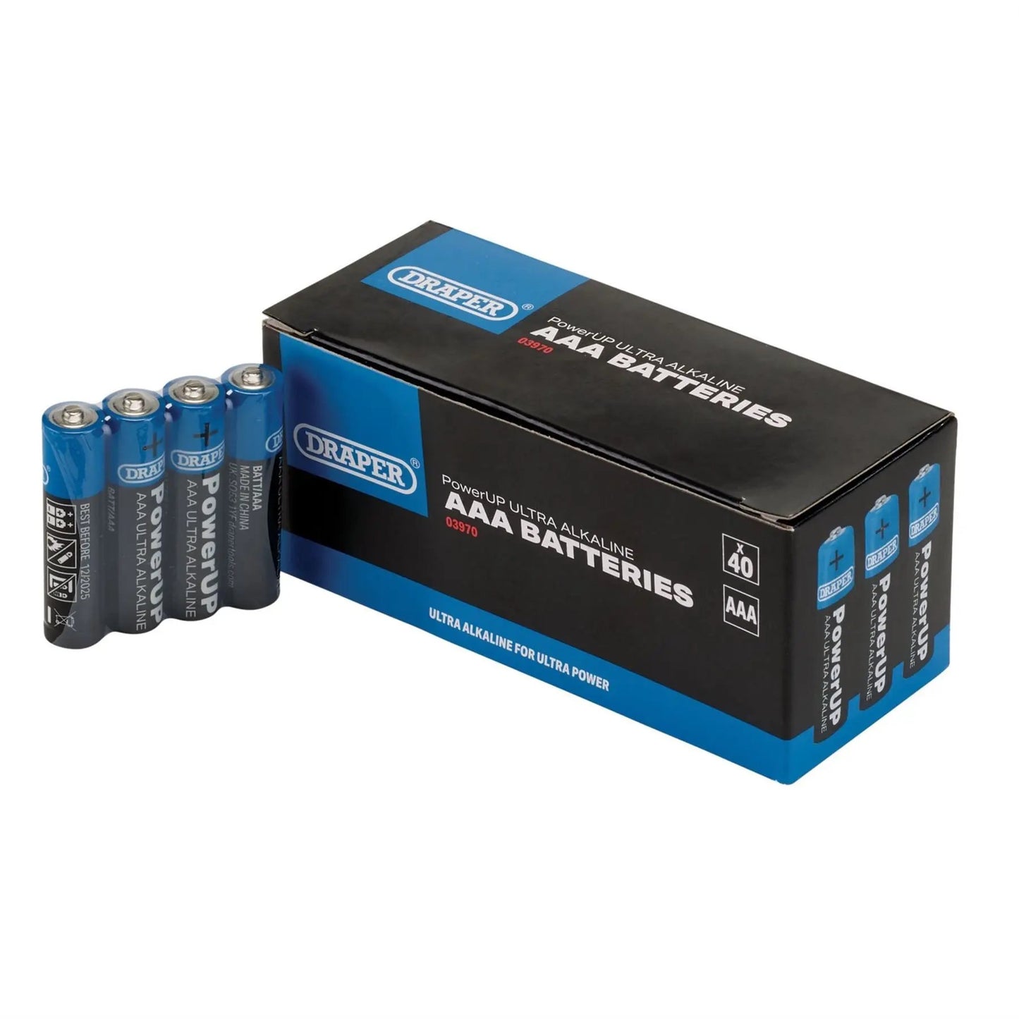 Draper 03970 PowerUP Ultra Alkaline AAA Batteries Pack of 40 Draper