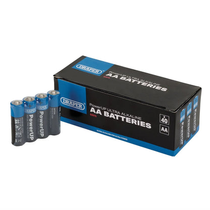 Draper 03975 PowerUP Ultra Alkaline AA Batteries Pack of 40 Draper