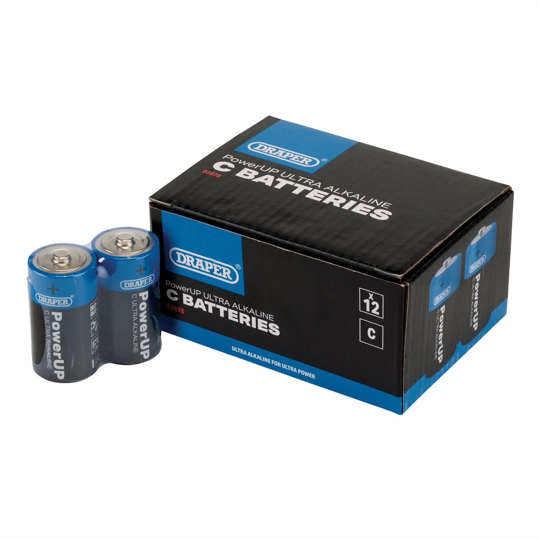 Draper 03978 PowerUP Ultra Alkaline C Batteries Pack of 12 Draper