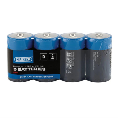 Draper 03979 PowerUP Ultra Alkaline D Batteries Pack of 4 Draper