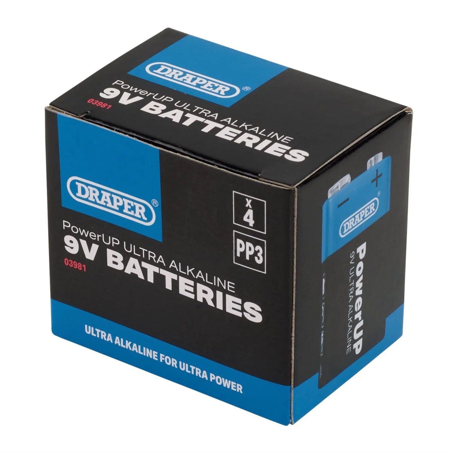 Draper 03981 PowerUP Ultra Alkaline 9V Batteries Pack of 4 Draper