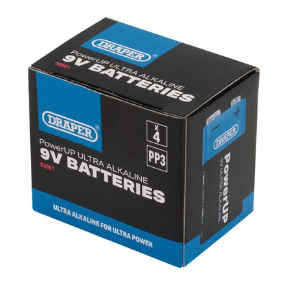 Draper 03981 PowerUP Ultra Alkaline 9V Batteries Pack of 4 Draper