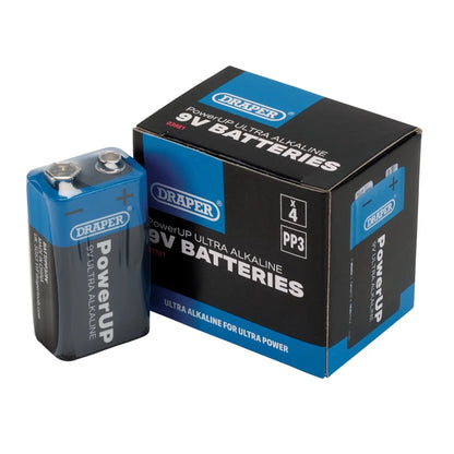 Draper 03981 PowerUP Ultra Alkaline 9V Batteries Pack of 4 Draper