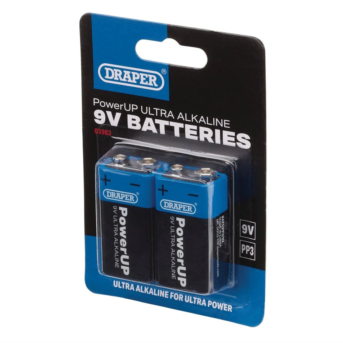 Draper 03983 PowerUP Ultra Alkaline 9V Batteries Pack of 2 Draper