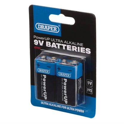 Draper 03983 PowerUP Ultra Alkaline 9V Batteries Pack of 2 Draper