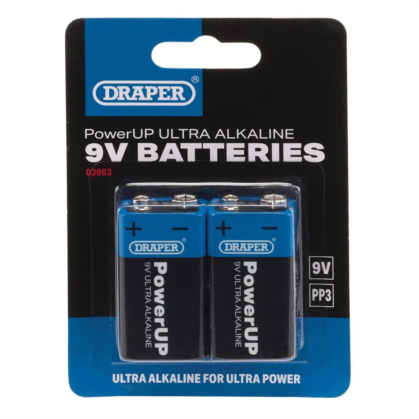 Draper 03983 PowerUP Ultra Alkaline 9V Batteries Pack of 2 Draper