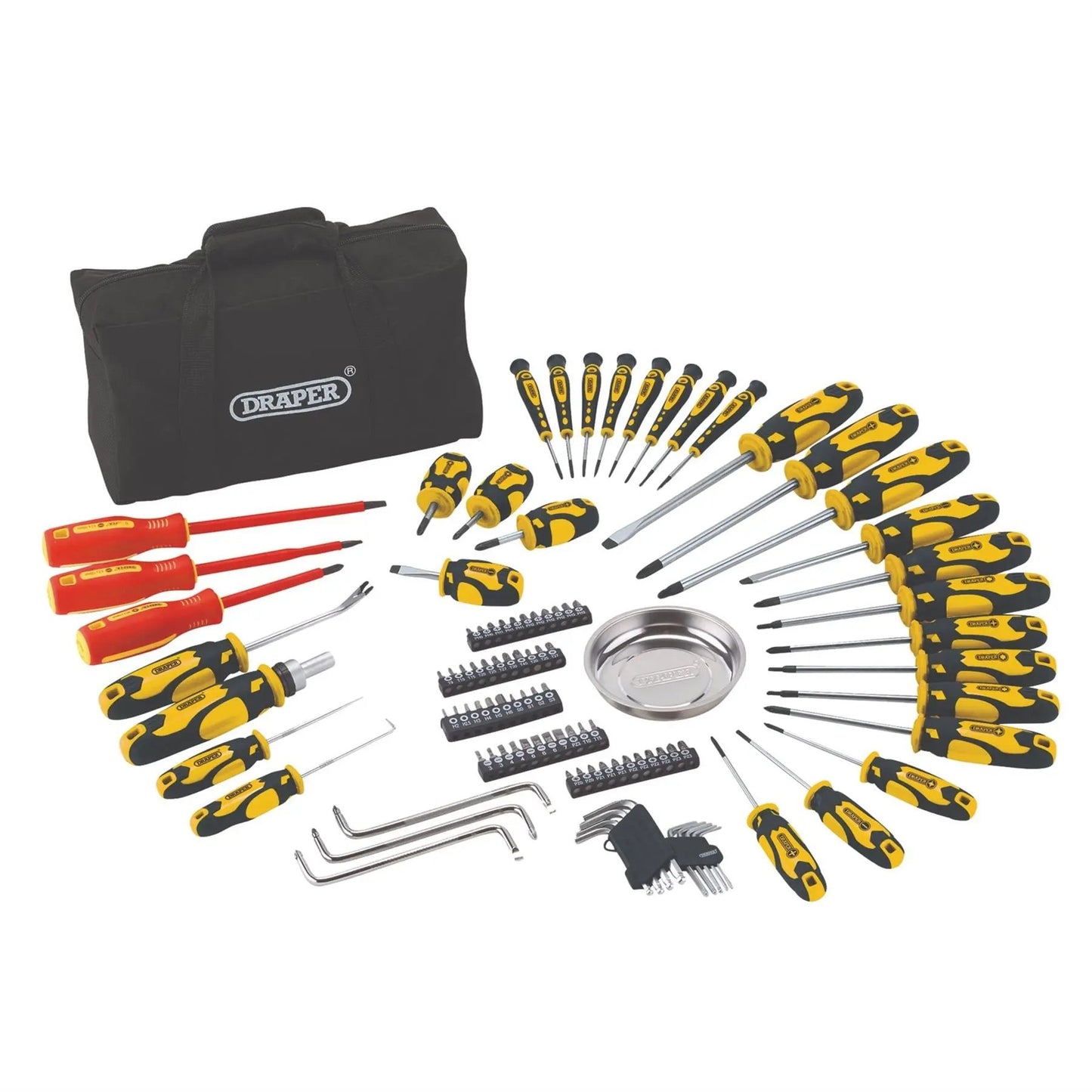 Draper 03992 Screwdriver and Bit Set with Soft Storage Bag Yellow 100 Piece Draper