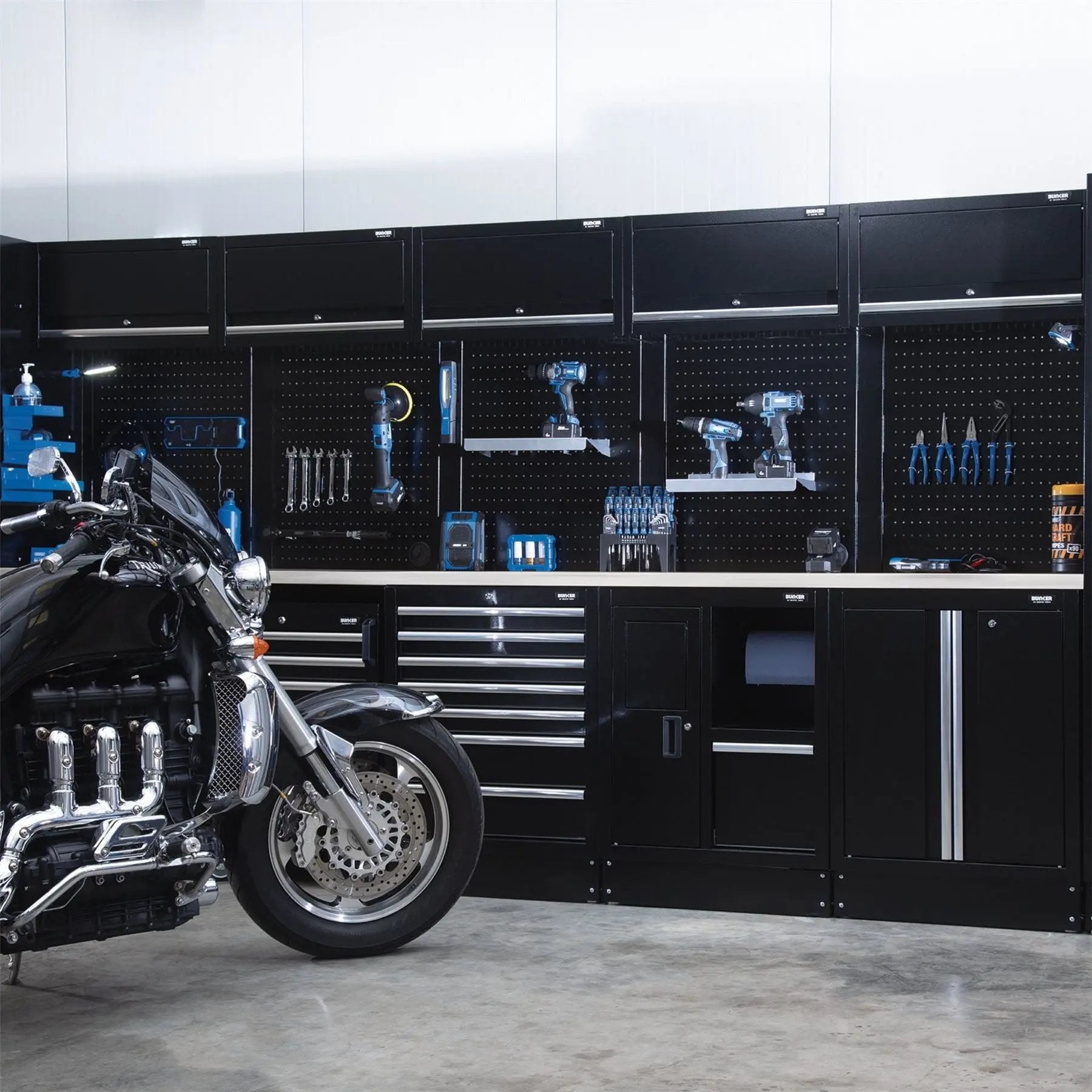 Draper 04393 BUNKER® 25 Piece Modular Storage Combo with Stainless Steel Worktop 4915mm Draper