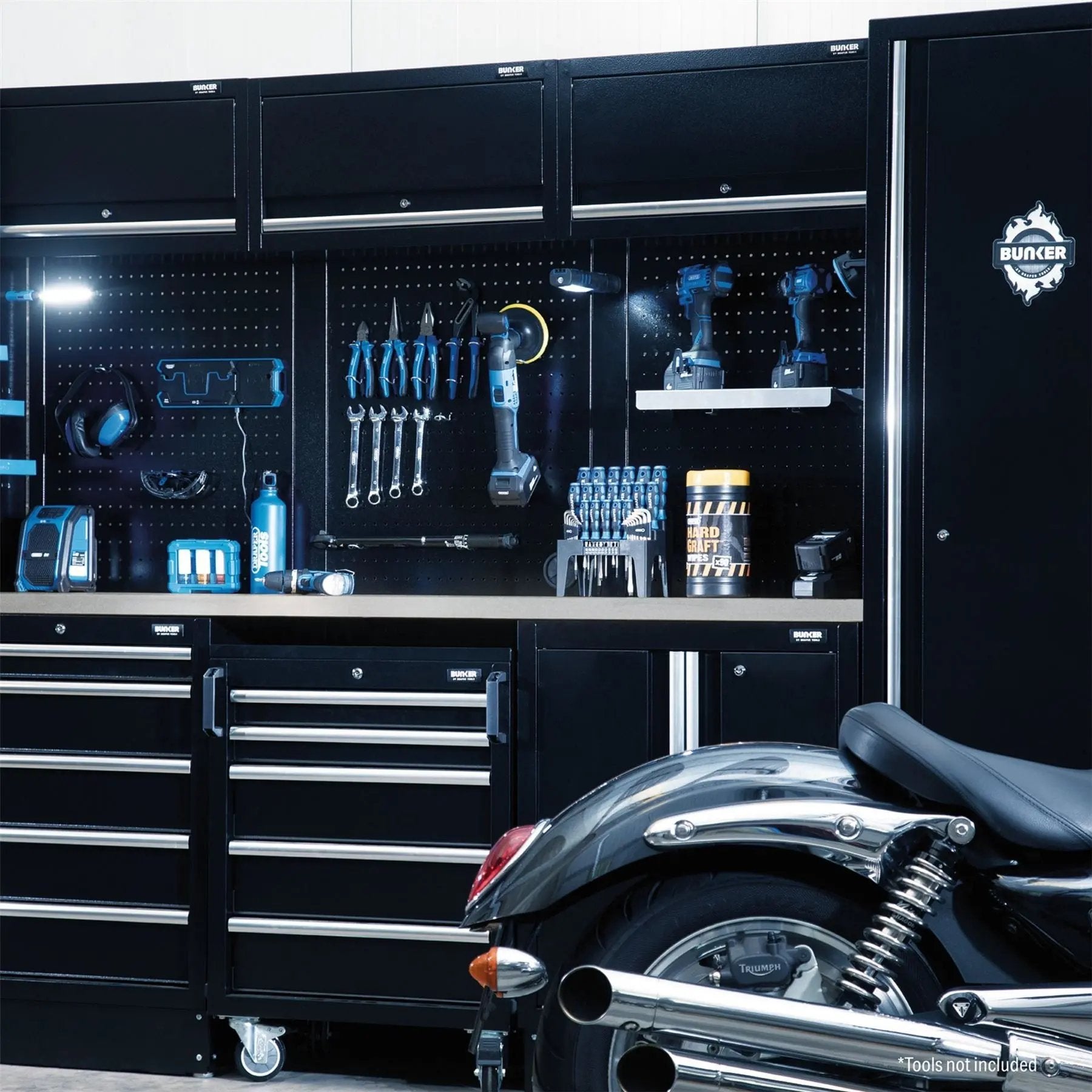 Draper 04402 BUNKER® 16 Piece Modular Storage Combo with Stainless Steel Worktop 3240mm Draper