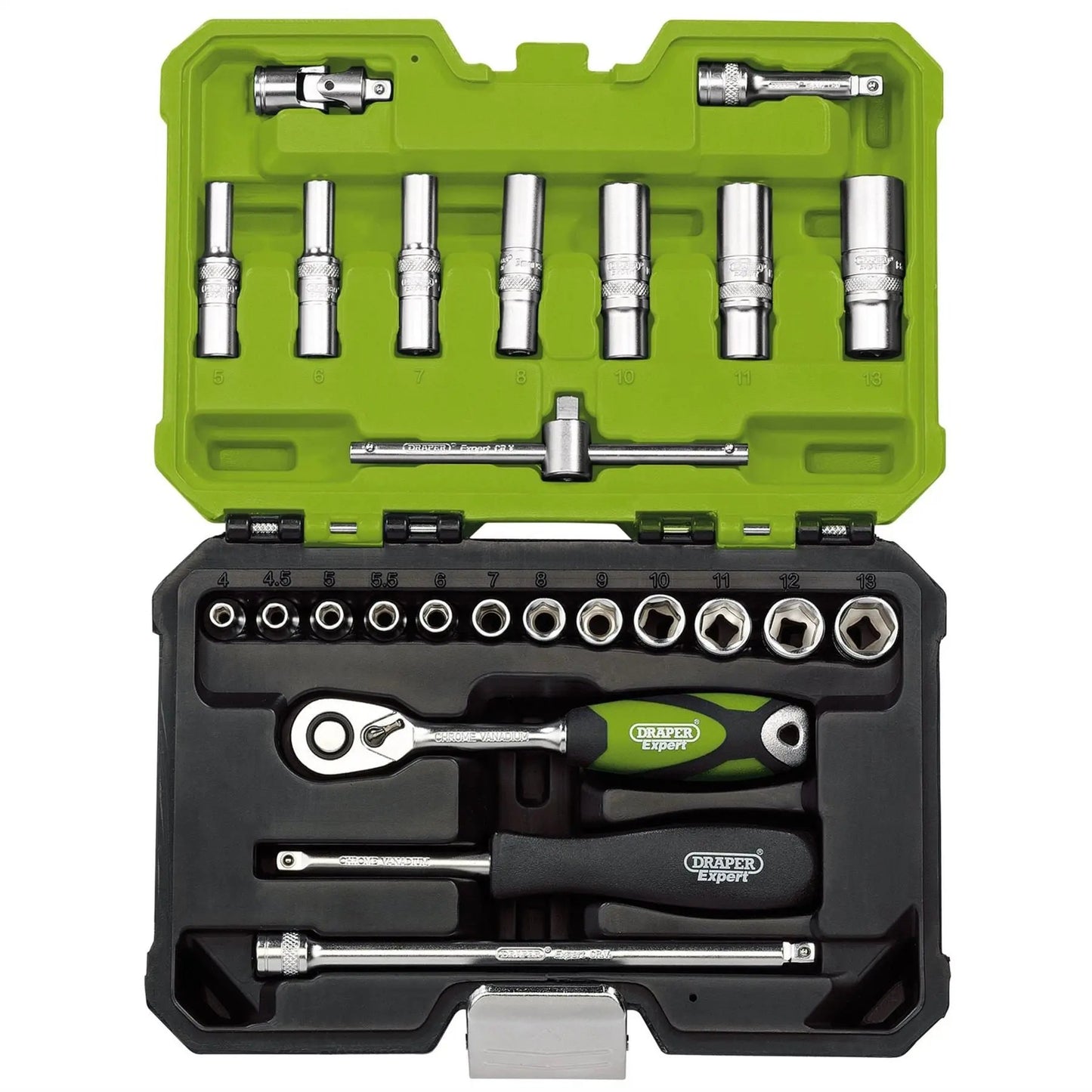 Draper 04463 Expert Metric Socket Set 1/4" Sq. Dr. Green 25 Piece Draper