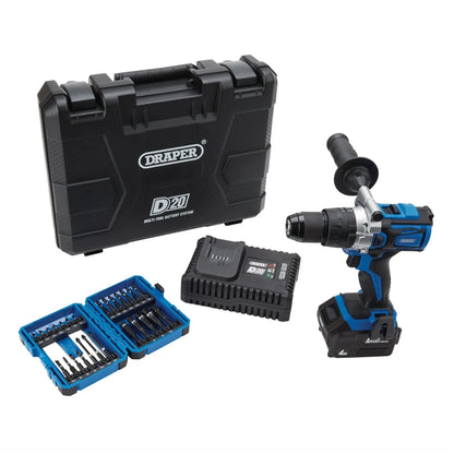 Draper 04790 D20 20V Brushless Combi Drill Kit & Expert Impact Screwdriver Bit Set 26 Piece Draper