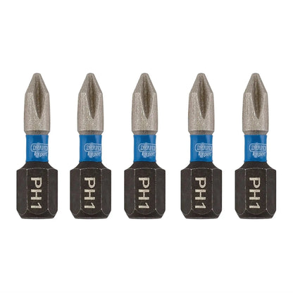 Draper 04934 Expert Cross Slot/PH Type Impact Screwdriver Bits No.1 x 25mm 1/4" Hex Pack of 5 Draper