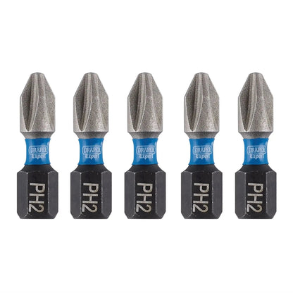Draper 04935 Expert Cross Slot/PH Type Impact Screwdriver Bits No.2 x 25mm 1/4" Hex Pack of 5 Draper