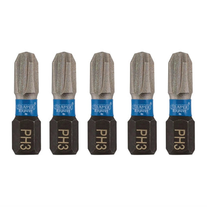 Draper 04936 Expert Cross Slot/PH Type Impact Screwdriver Bits No.3 x 25mm 1/4" Hex Pack of 5 Draper