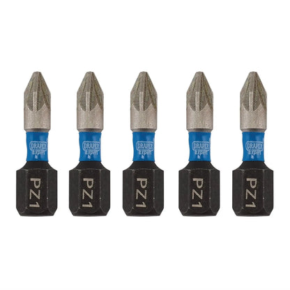 Draper 04950 Expert PZ-Type Impact Screwdriver Bits No.1 x 25mm 1/4" Hex Pack of 5 Draper