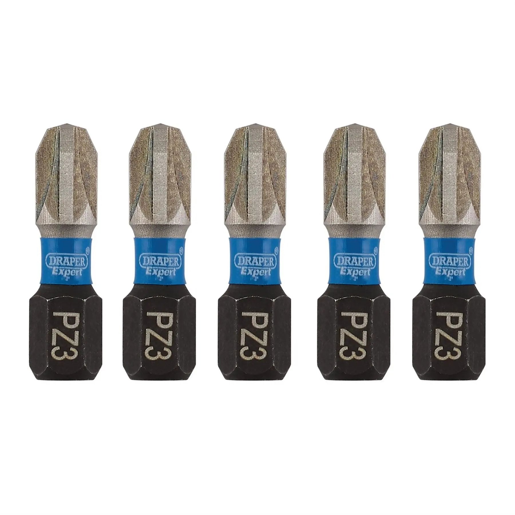Draper 04975 Expert PZ-Type Impact Screwdriver Bits No.3 x 25mm 1/4" Hex Pack of 5 Draper