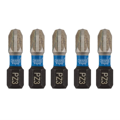 Draper 04975 Expert PZ-Type Impact Screwdriver Bits No.3 x 25mm 1/4" Hex Pack of 5 Draper