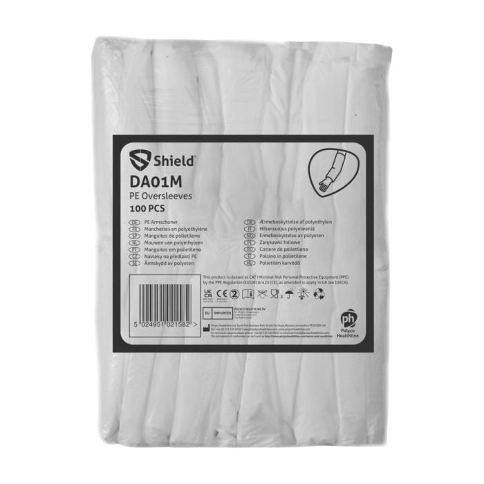 Shield DA01M Disposable Oversleeves Machine-sealed Case of 2000 – Polythene One Size (Blue, White) Shield