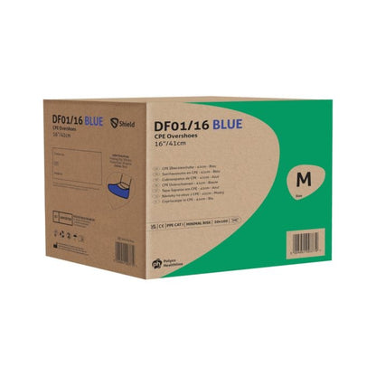Shield DF01/16 Disposable Overshoes 16" Hand-sealed Polythene Case of 2000 – Blue Shield