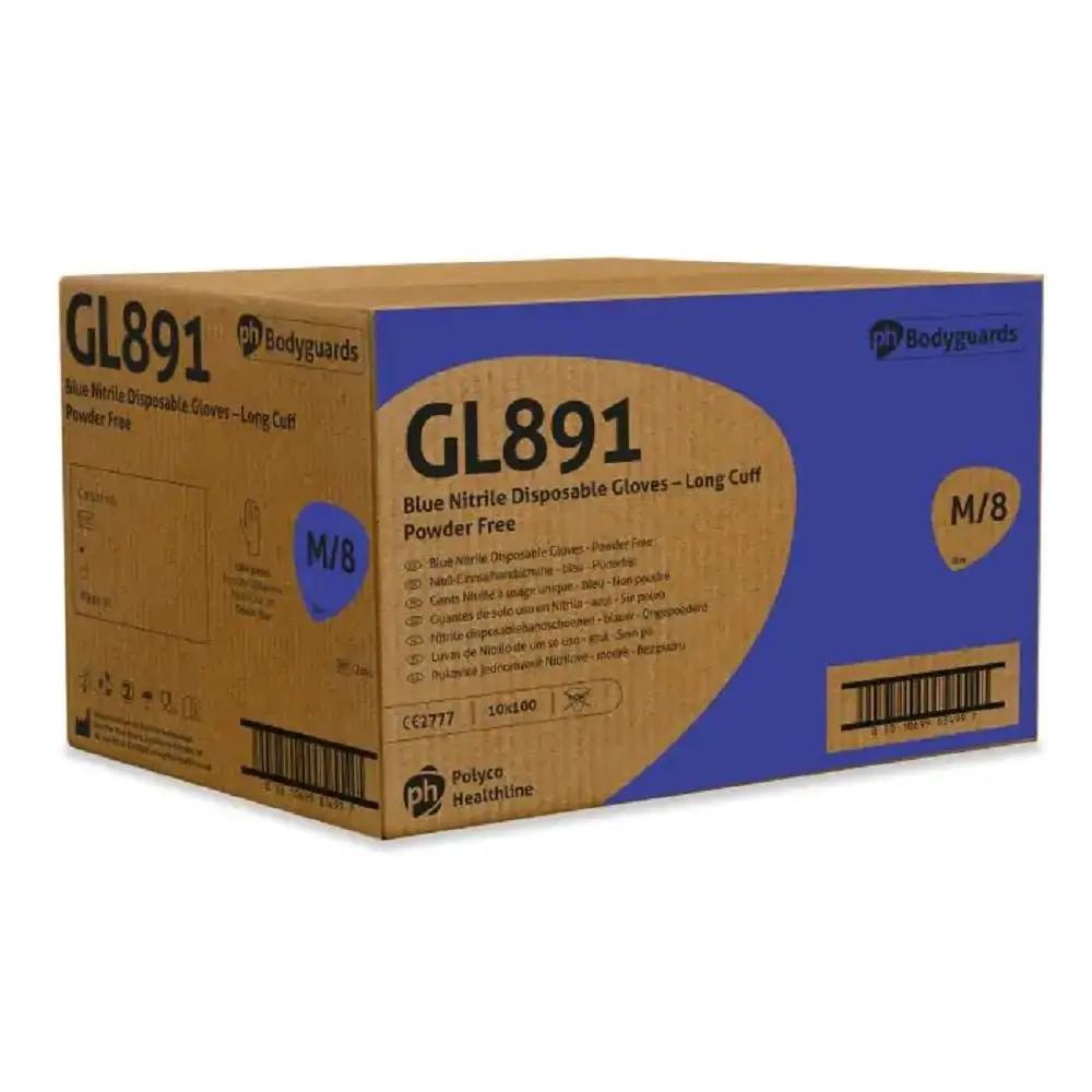 Polyco Bodyguards GL891 Long Cuff Blue Nitrile Gloves Powder Free Disposable Bodyguards