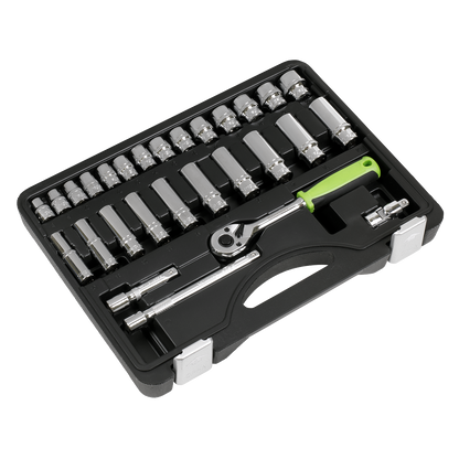 Siegen S01236 Socket Set 28pc 3/8"Sq Drive 6pt WallDrive® Metric Siegen