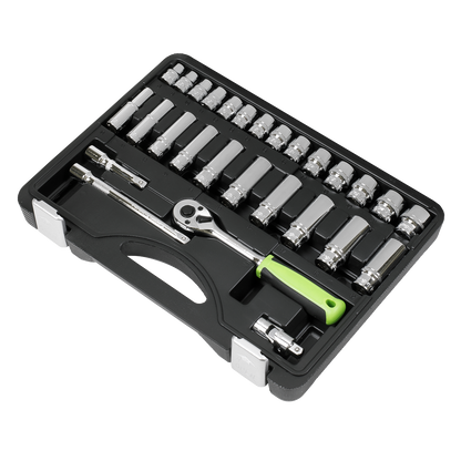 Siegen S01236 Socket Set 28pc 3/8"Sq Drive 6pt WallDrive® Metric Siegen