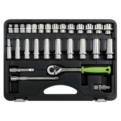 Siegen S01236 Socket Set 28pc 3/8"Sq Drive 6pt WallDrive® Metric Siegen