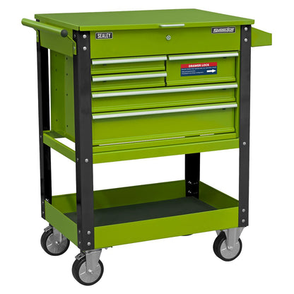 Sealey AP890MHV Heavy-Duty Mobile Tool & Parts Trolley with 5 Drawers and Lockable Top- Hi-Vis Green Sealey